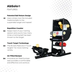 Ab Coaster Ab Solo Abdominal Exercise Machine with Patented Ball Return Design, Touch Targets, Repetition Counter, Training Balls Included Black