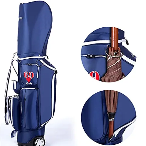 ACXZ Golf Clubs Cart Carry Bag with Wheels 5 Way Dividers, Lightweight Trolley Bag Blue