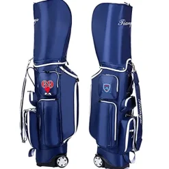 ACXZ Golf Clubs Cart Carry Bag with Wheels 5 Way Dividers, Lightweight Trolley Bag Blue