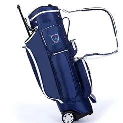ACXZ Golf Clubs Cart Carry Bag with Wheels 5 Way Dividers, Lightweight Trolley Bag Blue