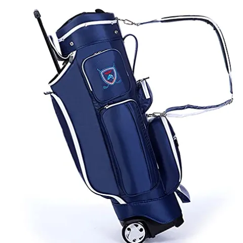 ACXZ Golf Clubs Cart Carry Bag with Wheels 5 Way Dividers, Lightweight Trolley Bag Blue
