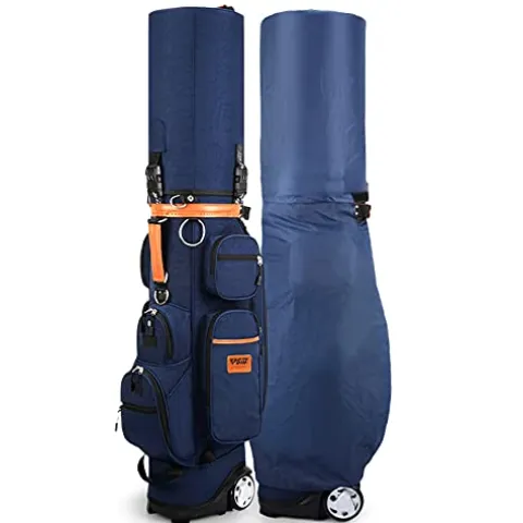 ACXZ Golf Travel Bag with 10 Way Dividers, Rain Cover, Cooler & Shoe Pocket, Wheels Dark Blue