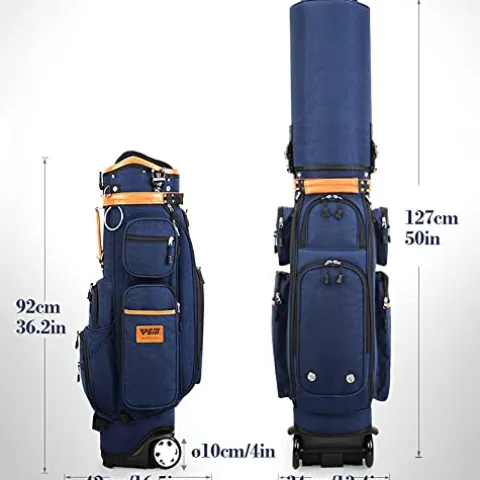 ACXZ Golf Travel Bag with 10 Way Dividers, Rain Cover, Cooler & Shoe Pocket, Wheels Dark Blue