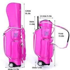 ACXZ Golf Trolley Bag with Wheels, Shoulder Strap, 5 Dividers, Pink