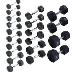 Ader Free Weights Set Black Rubber Coated Octagon Dumbbells