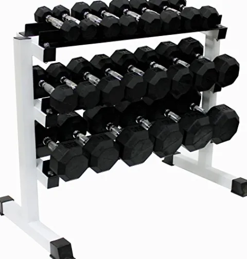 Ader Octagon Rubber Dumbbell Set 2-50Lbs (12 Pairs) 560Lbs with Dumbbell Rack Black White