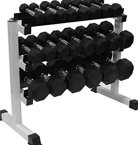 Ader Octagon Rubber Dumbbell Set with Rack & Mat Black/White