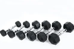 Ader Octagon Rubber Dumbbell Set with Rack & Mat Black/White