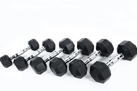 Ader Octagon Rubber Dumbbells 5-60 LB (780LB) w/ 2 Tier 72″ Dumbbell Rack