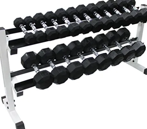 Ader Rubber Dumbbell Set 11 Pairs (2-40lb) w/ 2-Tier 54″ Rack and Mat