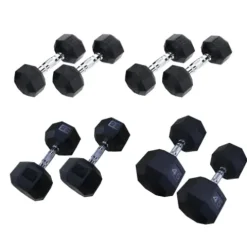 Ader Rubber Dumbbell Set 2-65Lbs (Total 540 Lbs) 11 Pairs with Rack & Mat White