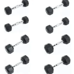 Ader Rubber Dumbbell Set 2-65Lbs (Total 540 Lbs) 11 Pairs with Rack & Mat White