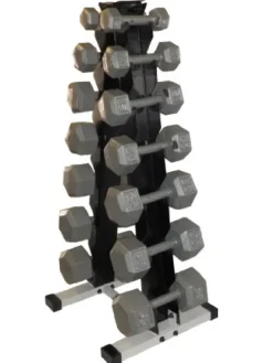 Ader Sporting Goods 7 Pair Dumbbell Rack with Hexagon Dumbbell Set Grey