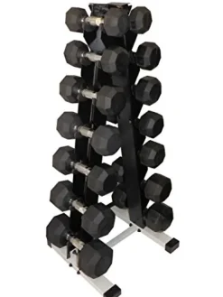 Ader Sporting Goods Black Rubber Dumbbell Set 5-50 lbs with Mat & Rack