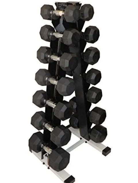 Ader Sporting Goods Black Rubber Dumbbell Set 5-50 lbs with Mat & Rack