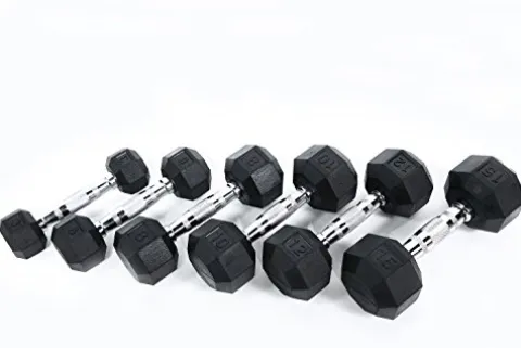 Ader Sporting Goods Black Rubber Dumbbell Set 5-50 lbs with Mat & Rack