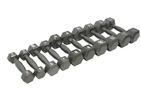Ader Sporting Goods Hex Cast Iron Dumbbell Set with Vertical Rack Grey
