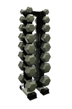 Ader Sporting Goods Hex Cast Iron Dumbbell Set with Vertical Rack Grey