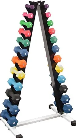 Ader Sporting Goods Neoprene Dumbbell Set with Rack 1-25lb 12prs