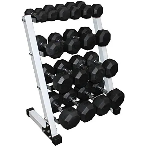 Ader Sporting Goods Octagon Deluxe Professional Rubber Dumbbell Set with 4 Tier 24in Rack