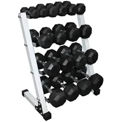 Ader Sporting Goods Octagon Deluxe Professional Rubber Dumbbell Set with 4 Tier 24″ Rack