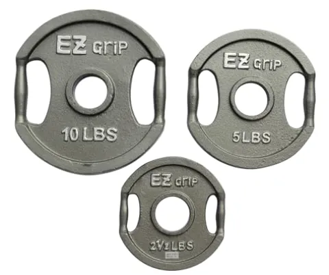 Ader Sporting Goods Olympic Universal White Bench w/Bar & 255lbs Gray Easy Grip Olympic Plates Set Black