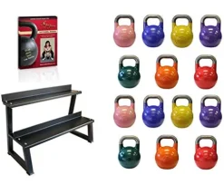 Ader Sporting Goods Pro-grade Int’l Kettlebell Set with Rack and DVD 7 Pairs – Various Colors