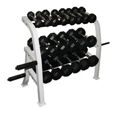Ader Sporting Goods Rubber Dumbbells Set with Rack and Mat Black/White