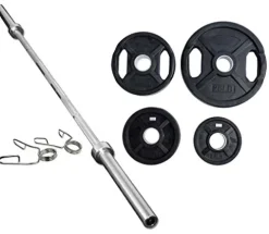 Ader Sporting Goods Rubber Coated Olympic Grip Plate(s) 300 LBS Set with Bar and Collars Included