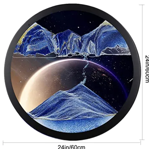 AECEVAN Wall Mount Moving Sand Art 23.6” Round Glass Sculpture I