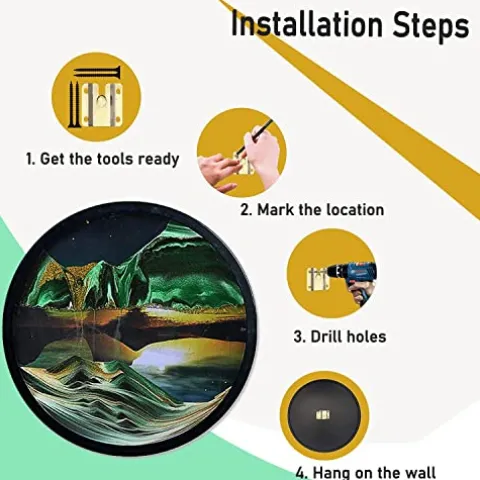 AECEVAN Wall Mount Moving Sand Art 23.6” Round Glass Sculpture I