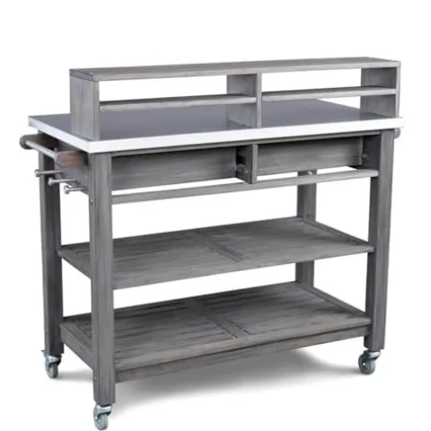 Afuera Living Traditional Wood Potting Bench with Steel Top Grey