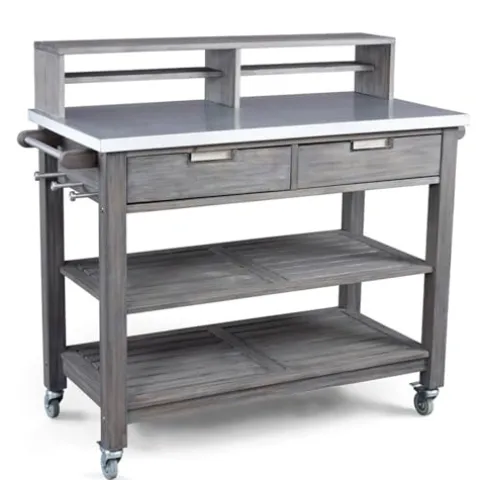 Afuera Living Traditional Wood Potting Bench with Steel Top Grey