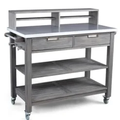Afuera Living Traditional Wood Potting Bench with Steel Top Grey