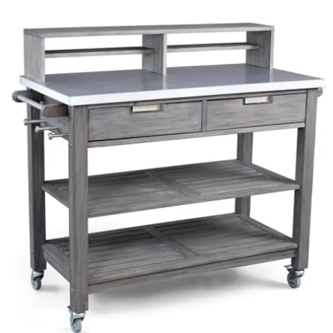 Afuera Living Traditional Wood Potting Bench with Steel Top Grey