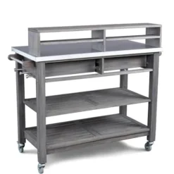 Afuera Living Traditional Wood Potting Bench with Steel Top Grey