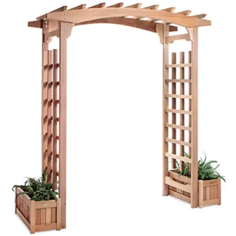 All Things Cedar 6-ft Cedar Garden Pagoda Arbor with Side Planters Red