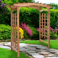 All Things Cedar PA96 Garden Arbor Red – 6-Ft Handcrafted Wooden Trellis for Climbing Plants, Easy Assembly, Weather Resistant