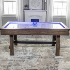 American Legend 72″ Austin Air Hockey Table LED Rails Modern Walnut Finish Electronic Scoring Grey