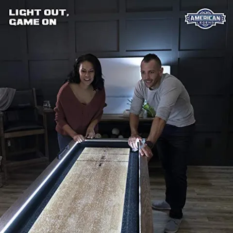 American Legend Brookdale 9’ LED Light Up Shuffleboard Table with Bowling Brown