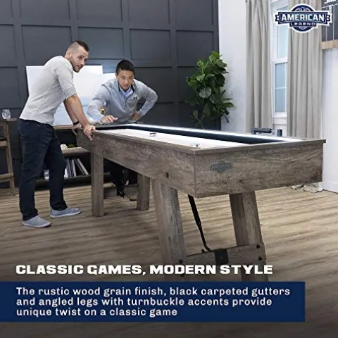 American Legend Brookdale 9’ LED Light Up Shuffleboard Table with Bowling Brown