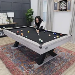 American Legend Kirkwood 90” Billiard Table with Rustic Finish, K-Shaped Legs and Black Cloth Brown