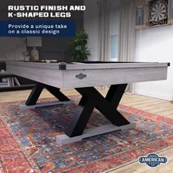 American Legend Kirkwood 90” Billiard Table with Rustic Finish, K-Shaped Legs and Black Cloth Brown