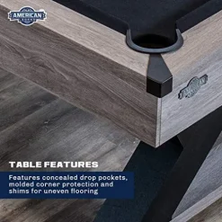 American Legend Kirkwood 90” Billiard Table with Rustic Finish, K-Shaped Legs and Black Cloth Brown