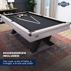 American Legend Kirkwood 90” Billiard Table with Rustic Finish, K-Shaped Legs and Black Cloth Brown