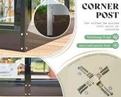 AMERLIFE 14×9.5×9 FT Hybrid Polycarbonate Greenhouse Black