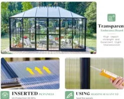 AMERLIFE 14×9.5×9 FT Hybrid Polycarbonate Greenhouse Black