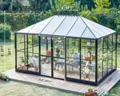 AMERLIFE 14×9.5×9 FT Hybrid Polycarbonate Greenhouse Black