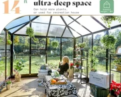 AMERLIFE 14×9.5×9 FT Hybrid Polycarbonate Greenhouse Black