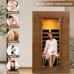 Amocane 2 Person Infrared Sauna Room with Bluetooth and Color Lights